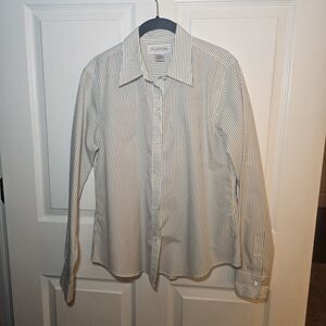 Brooks Brothers 1818 Shirt Womens Pinstripe Fitted Non Iron Dobby Cotton Sz 12